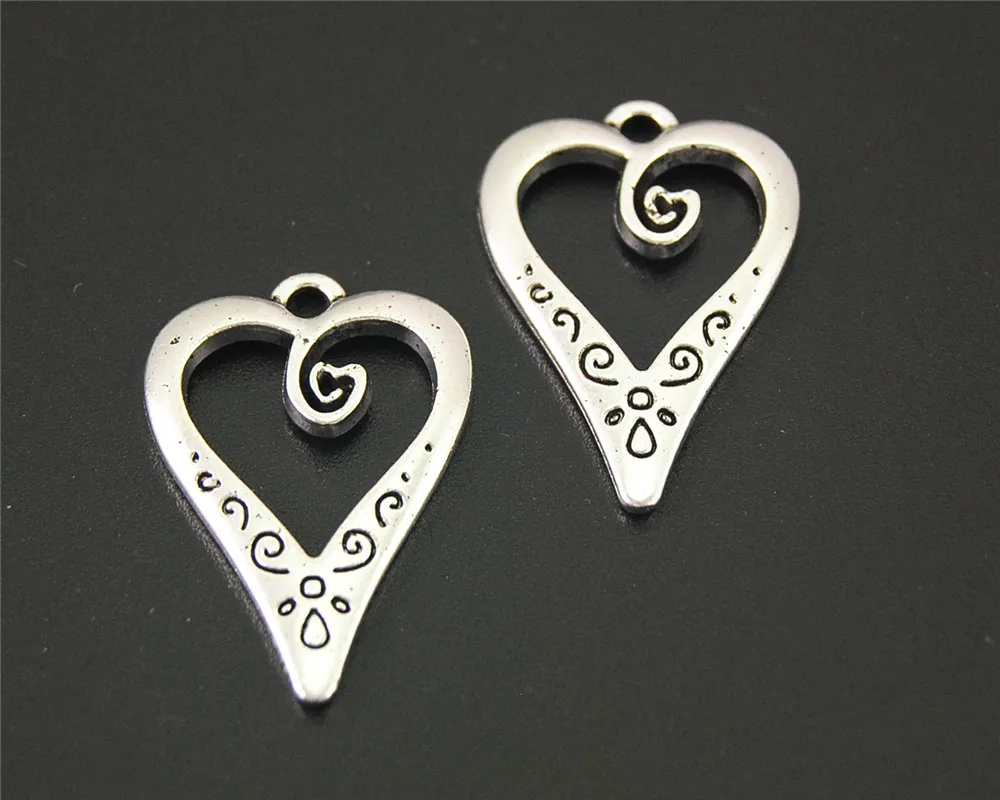 20pcs  Silver Color Heart  Charms Pendants For Jewelry Making DIY Handmade Craft 25x12mm A2174