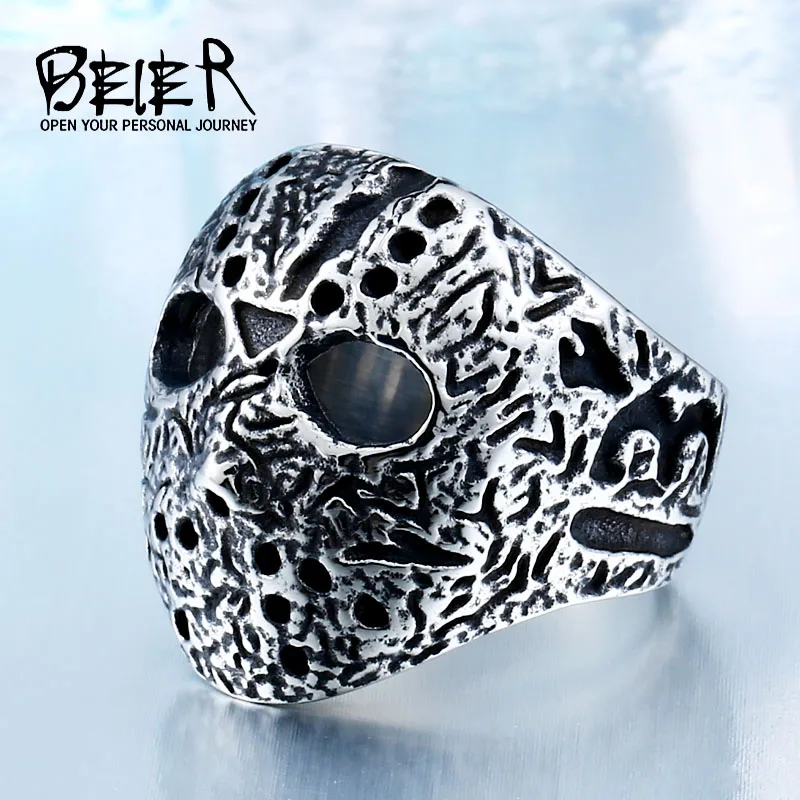 BEIER New Halloween Men Ring 316L Stainless Steel Biker Jason Voorhees Hockey Antique Jewelry BR8-192