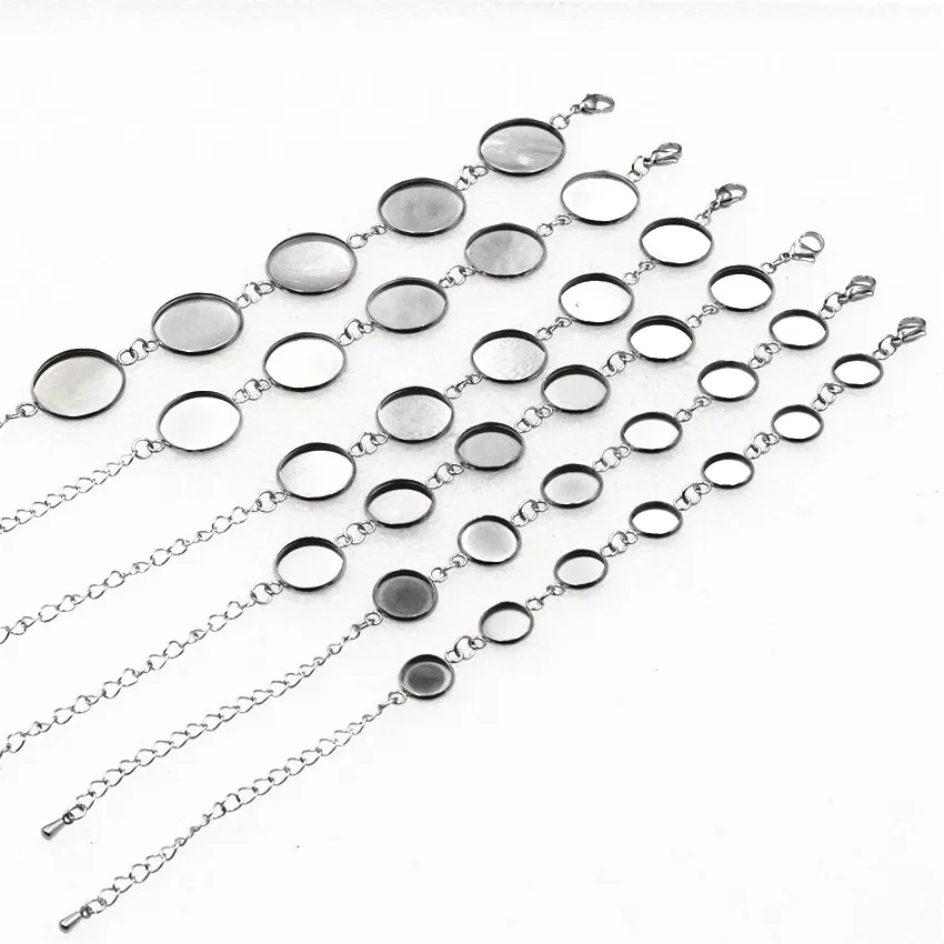 Fit 10mm 12mm 14mm 16mm 18mm 20mm Stainless Steel Round Bracelet Blank Bezel Base For Cabochon DIY Bangle Making 2 strands