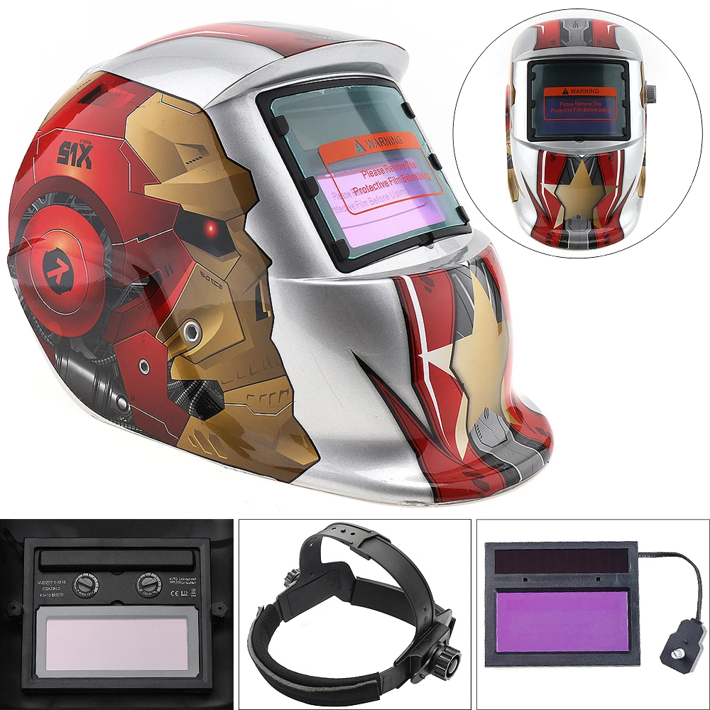 Silver Iron Man Adjust Solar Auto Darkening TIG MIG Grinding Welding Helmets / Face Mask / Electric Welding Mask / Weld Cap