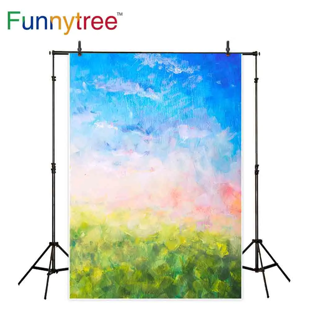 Funnytree 写真スタジオ背景油絵青空雲アートグリーン春抽象屋外子供の壁紙の背景