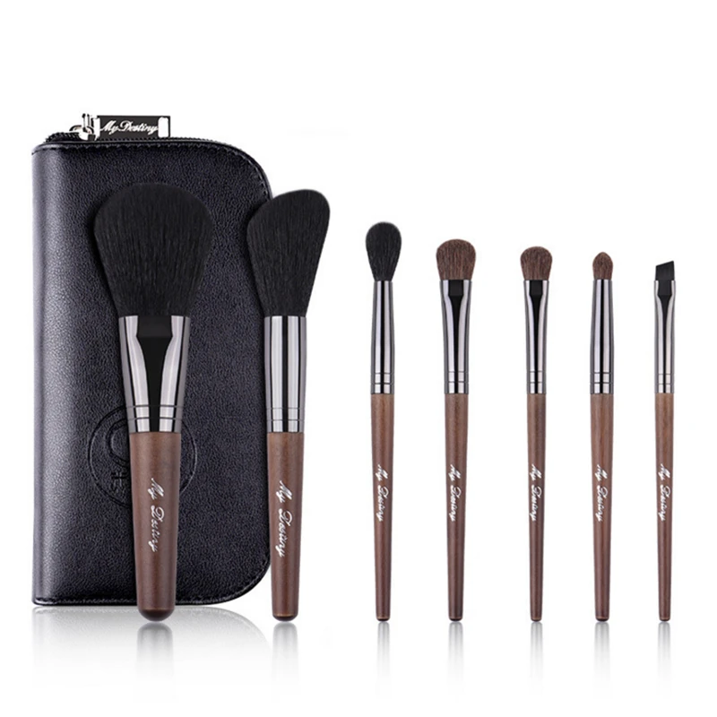 7pcs Makeup Brushes Set Natural Wool Goat Hair Powder Blush Contouring Eye Shadow Make up Brush With Bag For Travel