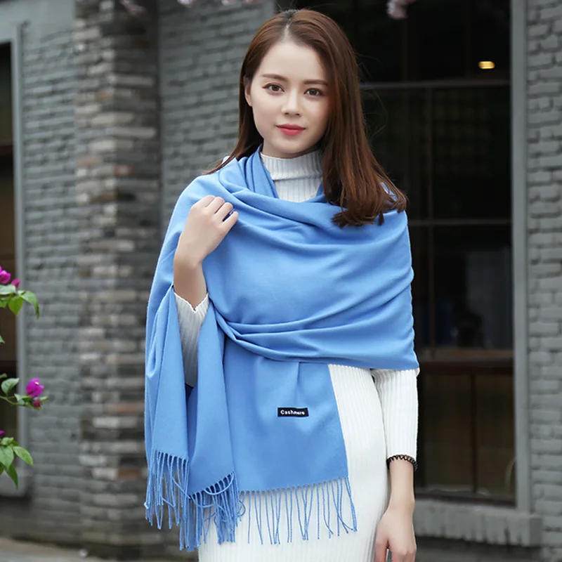 New style Navy Blue Scarf Winter Women Scarf Female Pure color Scarf Best Quality Cashmere Tassels Women Wraps GP01