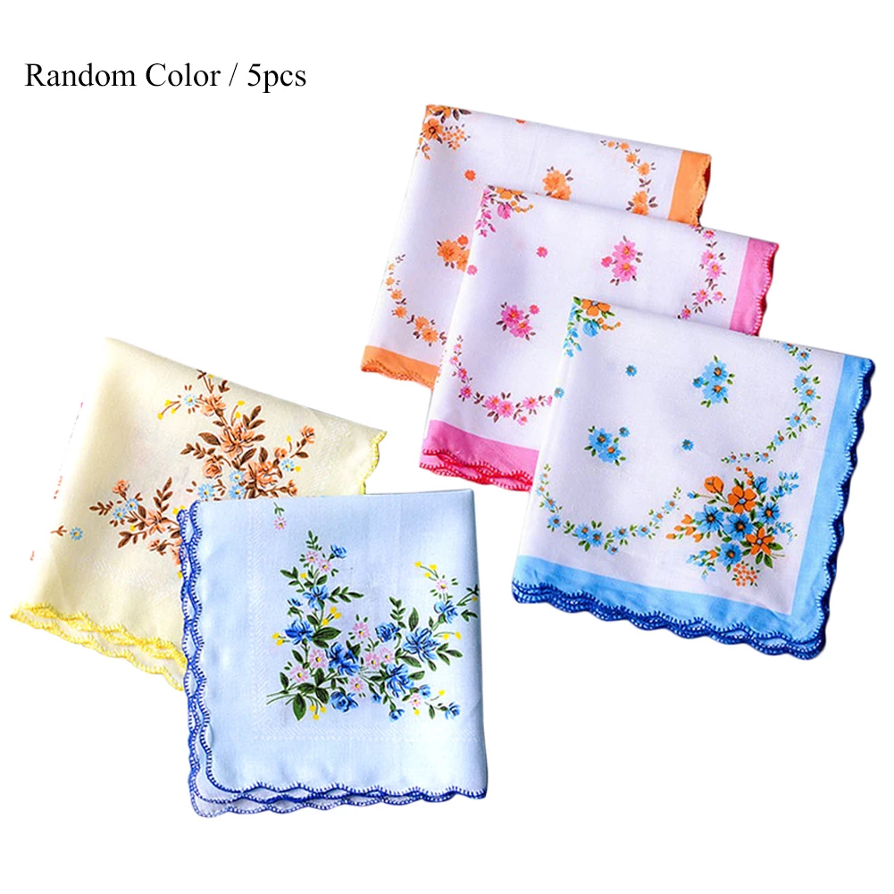 5Pcs Vintage Cotton Women Hankies Embroidered Butterfly Flower Hanky Floral Assorted Cloth Ladies Handkerchief Fabrics Random