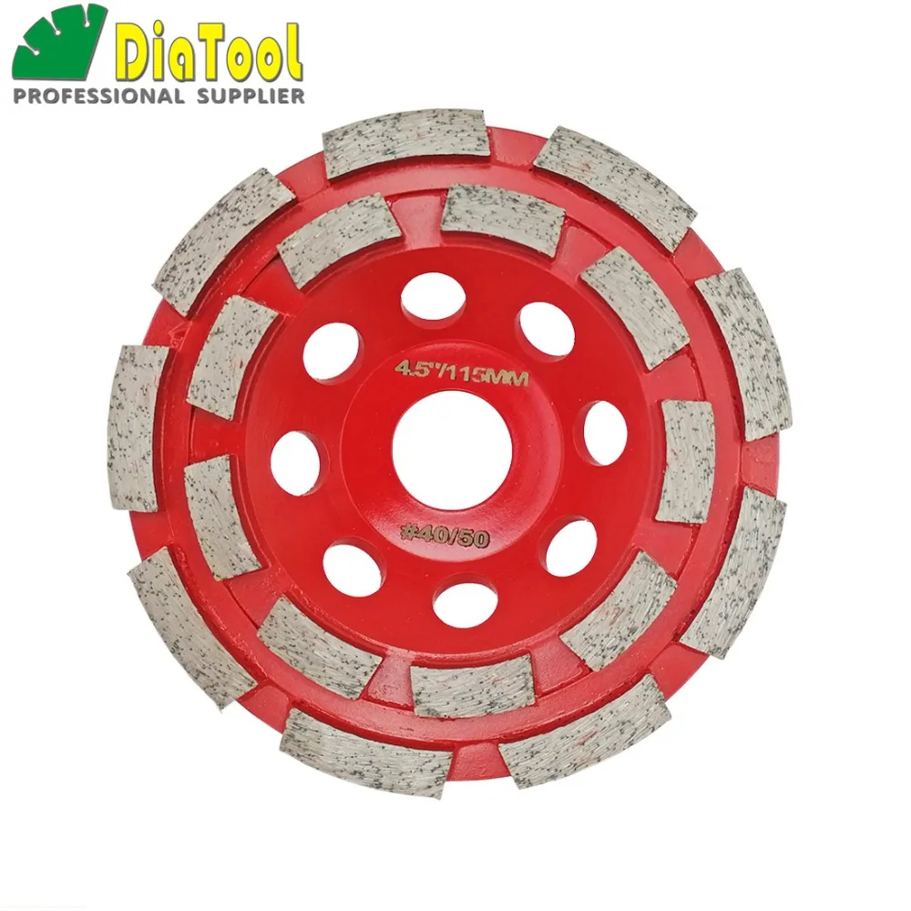 

DIATOOL 2pcs 4.5" Diamond Double Row Cup Wheel For Concrete Abrasive Material, 115mm Grinding Wheel, Bore 22.23mm