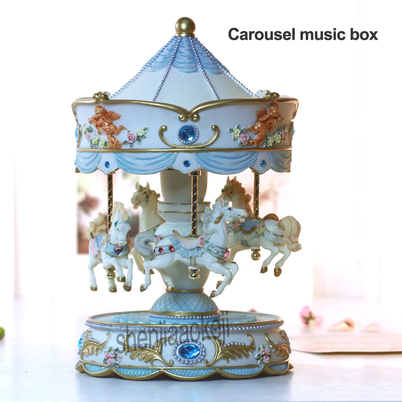 Carousel Music Box With LED Lights Automatic Lifting Merry-Go-Round Musical Boxes Girl Birthday Gifts Decor 1pc