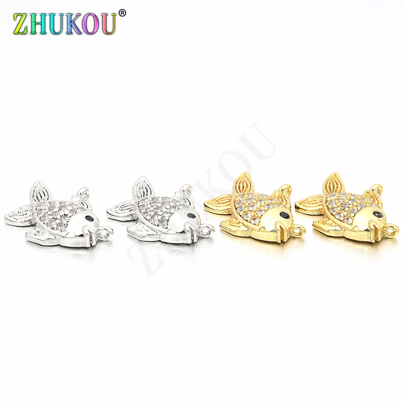 11*13mm Brass Cubic Zirconia Fish Charms Pendants for DIY Jewelry Findings Accessories, Hole: 0.5mm, Model: VD11