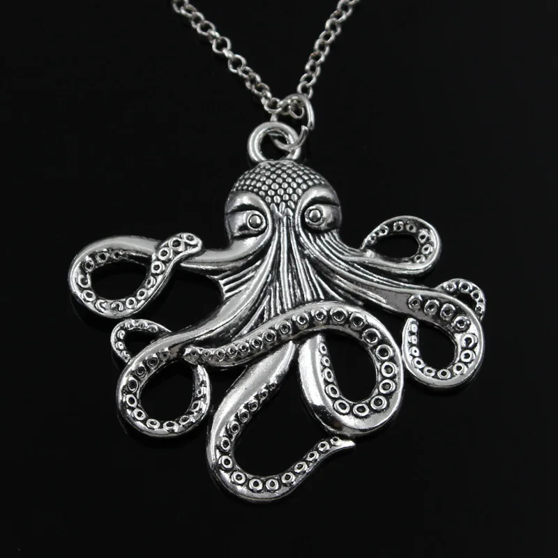 New Fashion Octopus Pendants Round Cross Chain Short Long Mens Womens Silver Color  Necklace Jewelry Gift