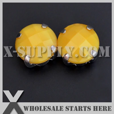 10mm Mounted Round P7 Yellow Acrylic Rhinestone in Silver NICKEL Sew on Setting for Shoe,Garment