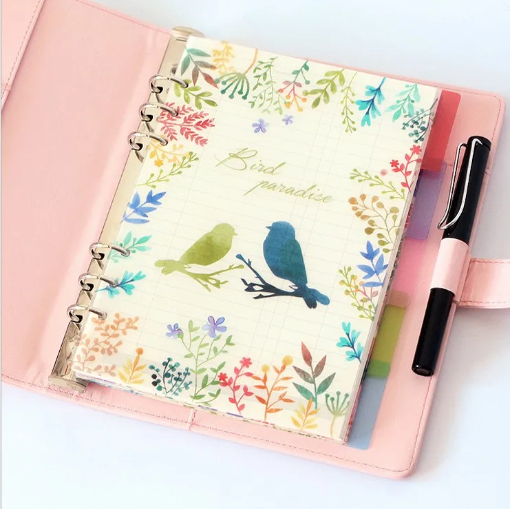 Bird garden PP board Index Divider for DIY notebook planner diary 5 sheets refills loose leaf spiral binder accessories coloful