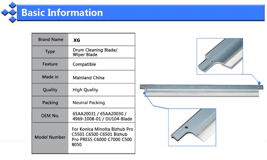 DU104-Blade Drum Cleaning Blade For KONICA MINOLTA Bizhub Pro C5500 C5501 C6500 C6501 Press C6000 C7000 C7000P C70hc Copier Part