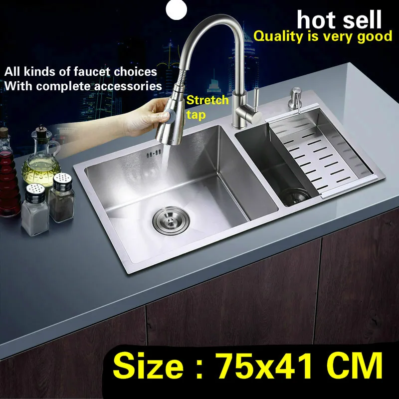 

Free shipping hand made stainless steel household big kitchen sink thickening double groove hot sell 75x41 CM