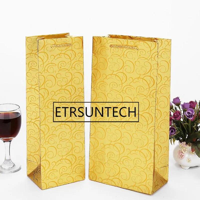 100pcs Luxury Gold Kraft Paper Red Wine Box Handheld Single/Double Bottle Bag Gift Packaging Box Party Supplies