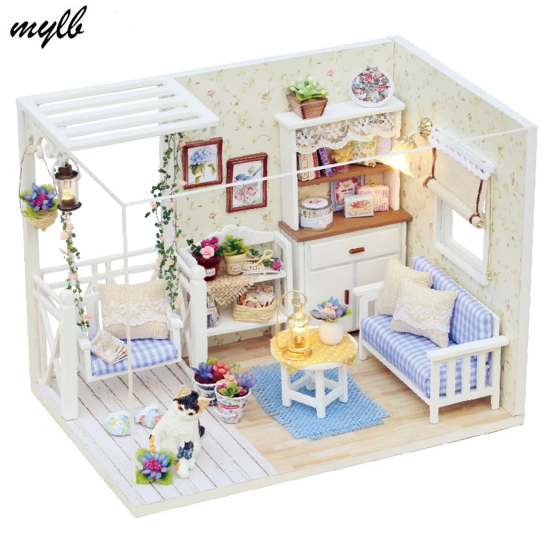 

mylb Doll Furniture Diy Miniature Dust Cover 3D Wooden Miniaturas Dollhouse Toys for Children Birthday Gifts Kitten Diary