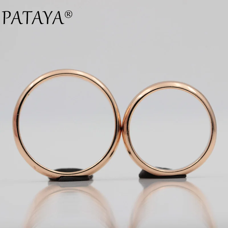 PATAYA New Arrivals 585 Rose Gold Color Smooth Romantic Simplicity Couple Rings Women Men Wedding Party Unique Fine Cute Jewelry