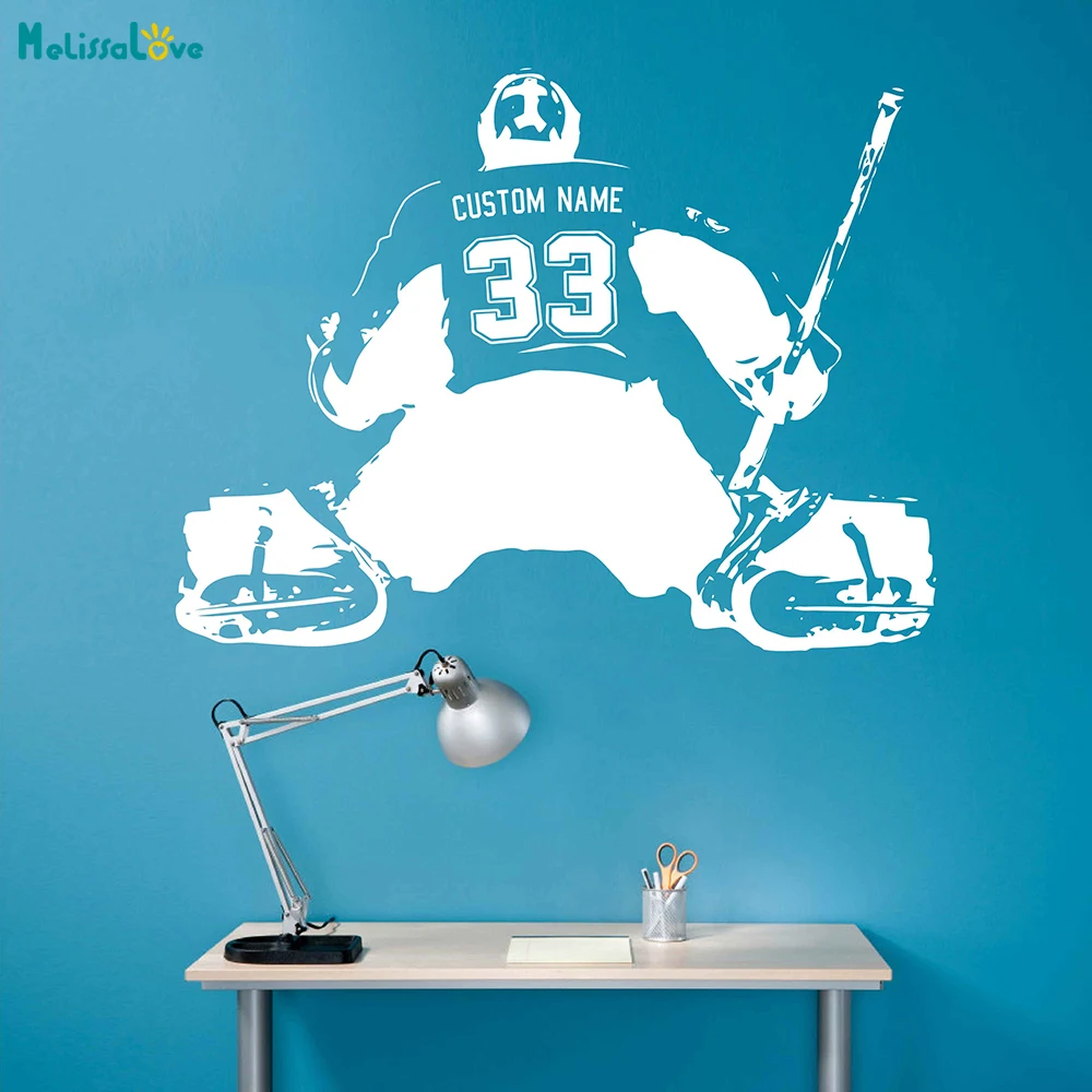 Hockey Goalie player Wall art Decal sticker personalized Name number home decor Wall Stickers For Kids Room Boy Bedroom A184