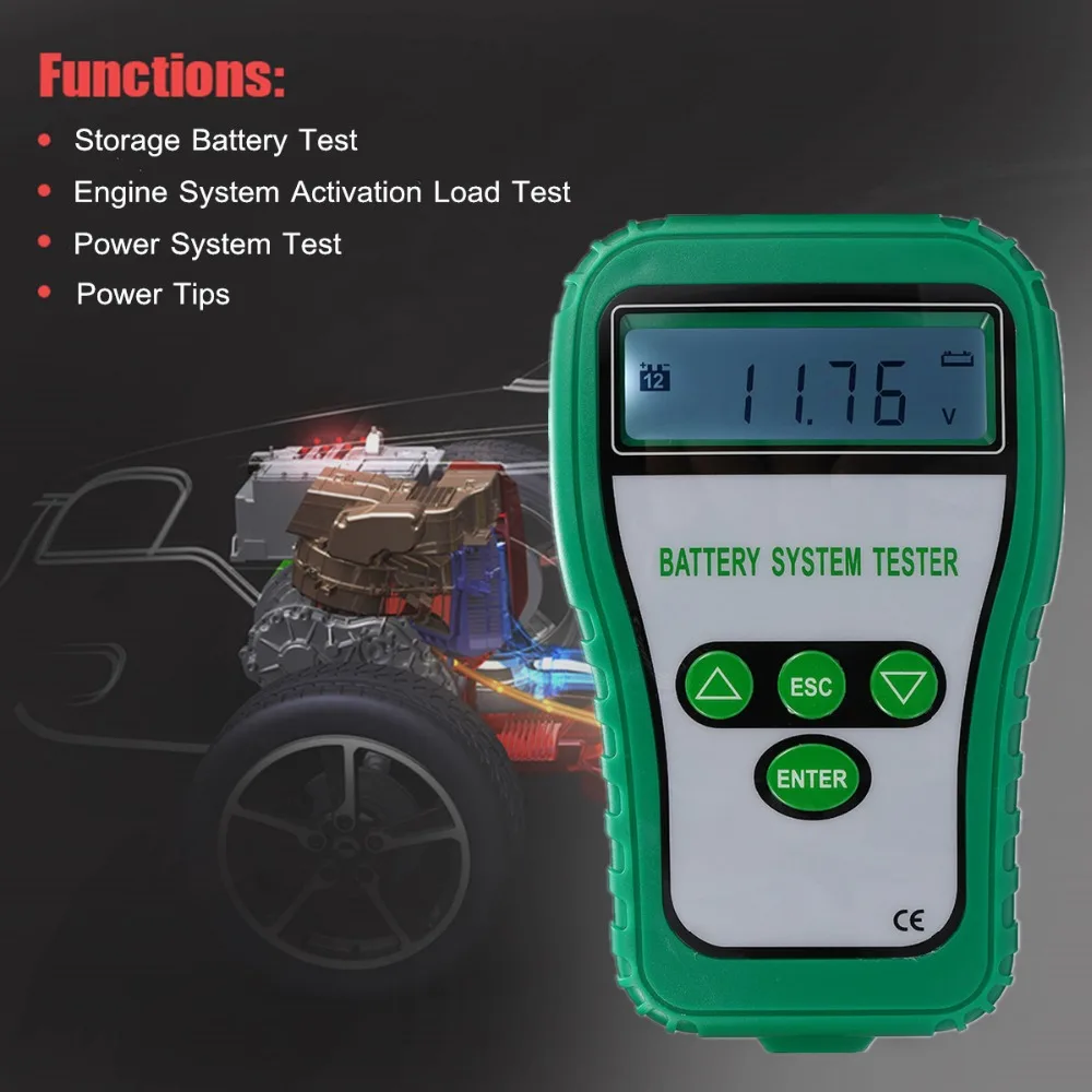 Cyfrowy tester akumulatorów 12V LCD Analizator Tester Ampery rozruchowe Bateria Alternator System akumulatorów Rezystancja Napięcie Analiza życia