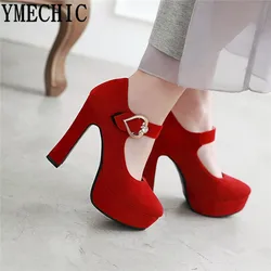 YMECHIC 2024 Spring Women‘s’ Mary Jane Shoes Platform High Heels Red Black Office Party Woman Shoes High Heel Pumps Plus Size 43