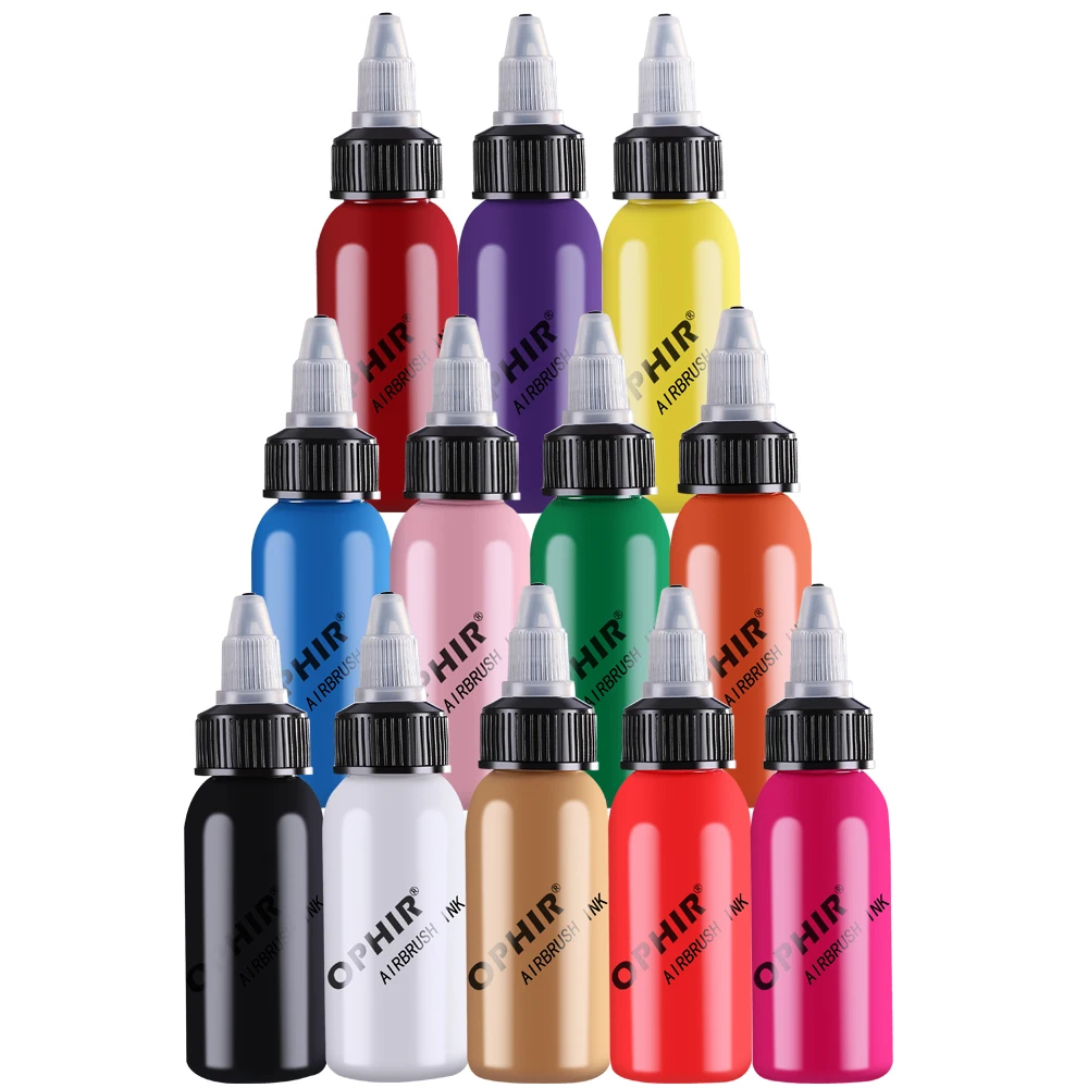 OPHIR 12 Colors Acrylic Airbrush Nail Inks for Nail Stencil Art Polishing 30 ML/Bottle Temporary Tattoo Pigment _TA100(1-12)