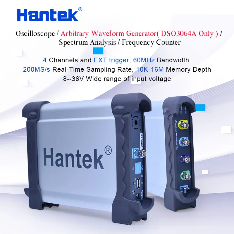 

Hantek 4-канальный USB осциллограф/произвольный генератор сигналов/анализ спектра/счетчик частоты 60 МГц полоса пропускания DSO3064A/DSO3064
