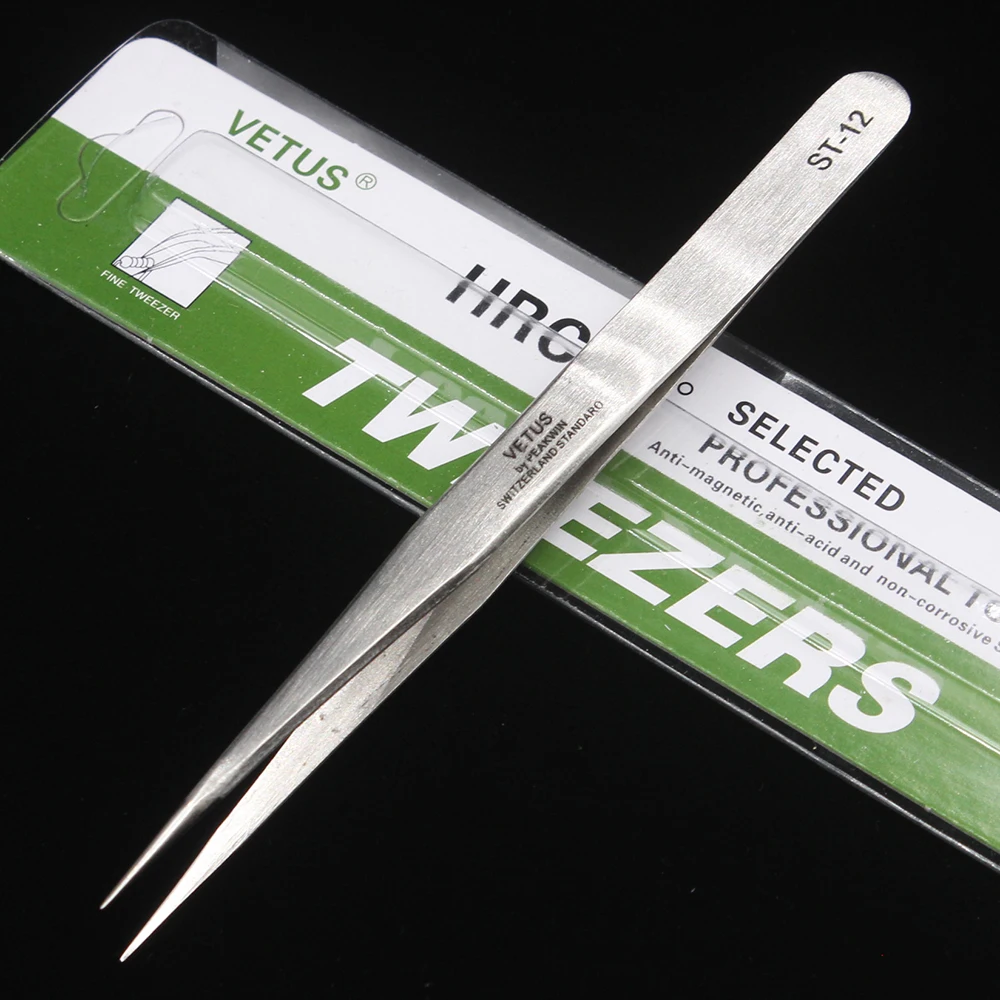1PCS VETUS Stainless Steeltweezers Industrial Anti-static Tweezers watchmaker Repair Tools ST-10/11/12/13/14/15