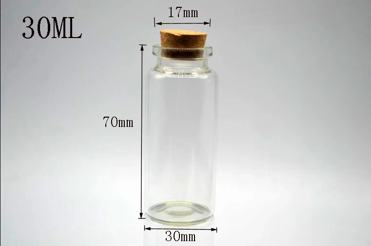 100pcs 30*70mm Wishing Vial pendant New Clear Cork Lid Empty Glass Bottles Jars Containers Home garden wedding Decoration gifts