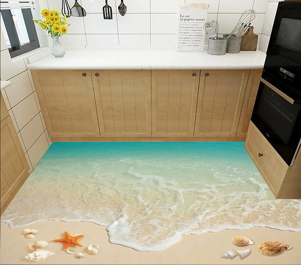 

Floor wallpaper 3D Surf beach living room bathroom kitchen floor tile picture