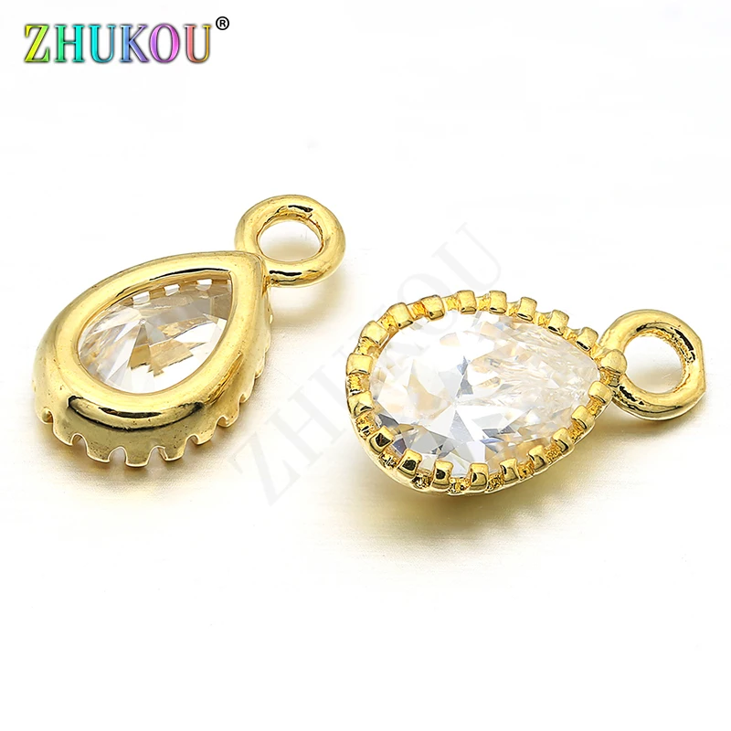 6*11mm Brass Cubic Zirconia Water Drop Charms Pendants Links, Hole: 1.5mm, Model: VD251