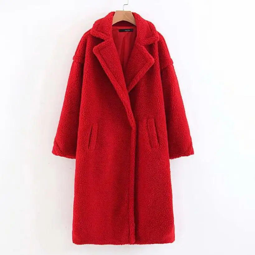 Giacca invernale da donna cappotto di pelliccia di agnello finto shearling soffice soprabito lungo femminile addensare caldo bottone coperto outwear