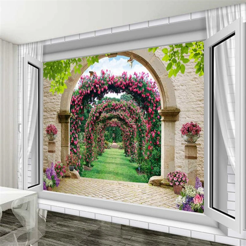 

wellyu papel de parede 3d Custom wallpaper European-style 3D stereo window rose TV backdrop papel de parede behang tapety