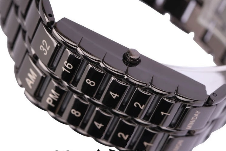 New Fashion Digital Watch Cool Volcanic Lava Style Iron Faceless Binary LED Wrist Watches for Men Black / Silver