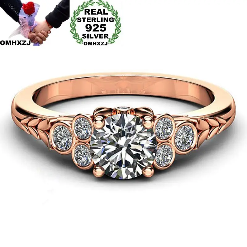 

OMHXZJ Wholesale European Fashion Woman Man Party Wedding Gift White AAA Zircon 925 Sterling Silver 14KT Rose Gold Ring RR407