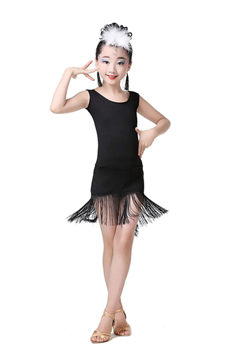 Vestido de baile latino negro sexy moderno para niña, vestido de borla, traje de baile latino de salón, Salsa