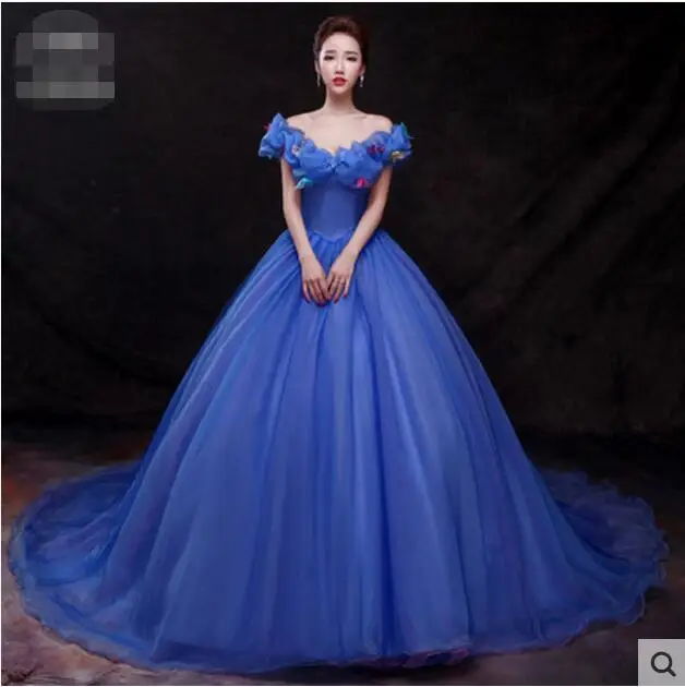 FREE PP New movie Cinderella Princess Cinderella dress for adult women blue deluxe Cinderella cosplay costume girl wedding dress