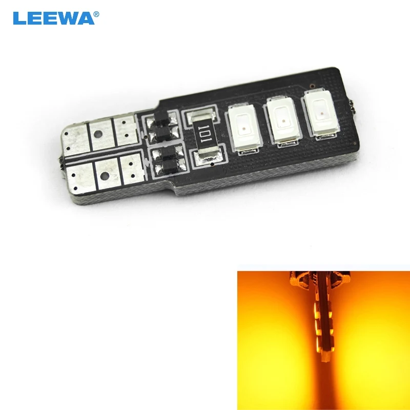 

LEEWA 100pcs Amber T10/W5W/194/168 6SMD 5630 LED Canbus Error Free Car LED Light Bulb #CA4315