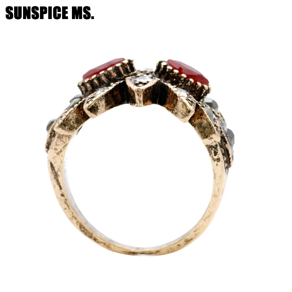 SUNSPICE MS. New Style Vintage Turkish Women Narrow Line Rings Antique Gold Color Resin Star Finger Rings Ethnic Indian Jewelry