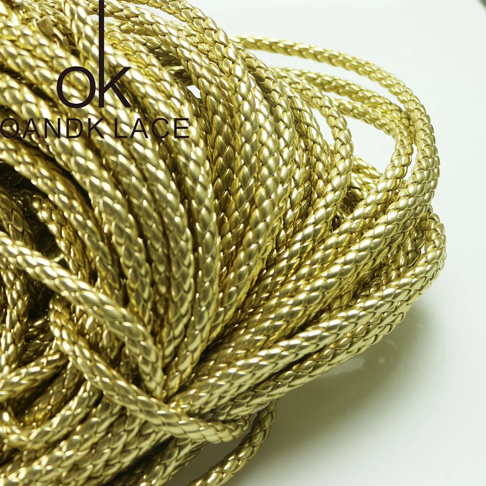 New 3/lot Golden Silk Lace Trim For Garment Accessories Decoration Sew On Guipure Lace Fabric GOLD CORD   Flat rope