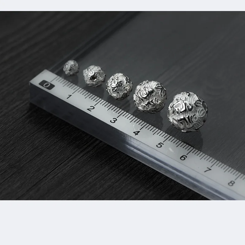 1pc 925 Sterling Silver Craft Buddhism Spacer Beads 6-14mm Round Ball Prayer Charm S925 Silver Beads DIY Jewelry Making Findings