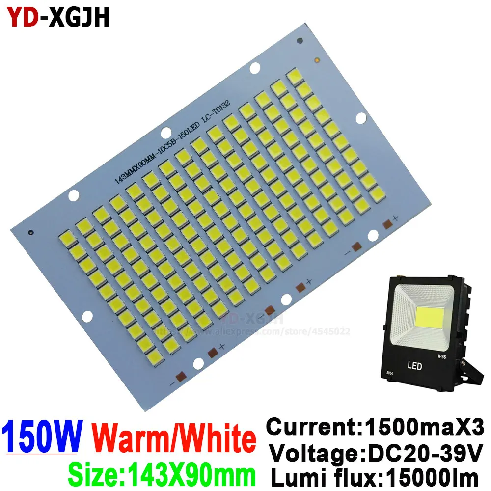 2PCS/Lot 150W 143x90mm SMD 5054 led board 15000-16500lm 100% Full Power LED Floodlight PCB  Aluminum plate for led floodlight