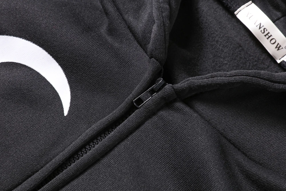 Damen Gothic Punk Hoodie Sweatshirt mit Mond-Buchstaben-Print, Langarm-Reißverschlussjacke, Herbst-Winter-Mode Streetwear – Detail 12