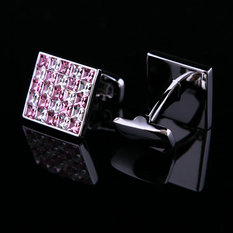 KFLK Jewelry French shirt cufflink mens Brand Pink and White Crystal Cuff link Luxury Wedding Button High Quality guests