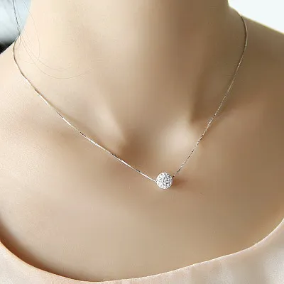 

S925 pure silver necklace female short design crystal Shambhala ball chain elegant brief anti-allergic