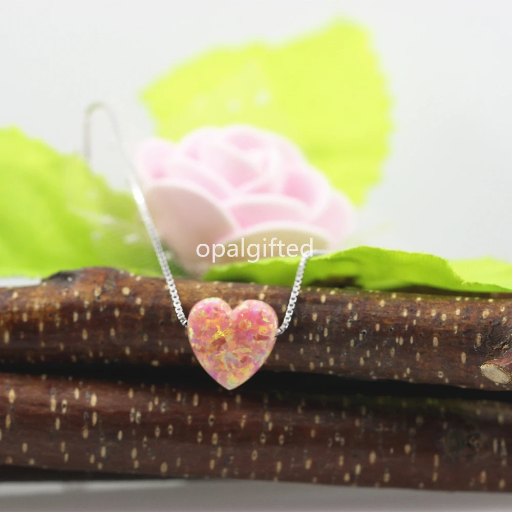 

1 шт., лидер продаж 2024 года, модная подвеска из синтетического опалового камня 10 мм op24, Серебряное ожерелье 925 пробы для женщин, ожерелье из опалового сердца