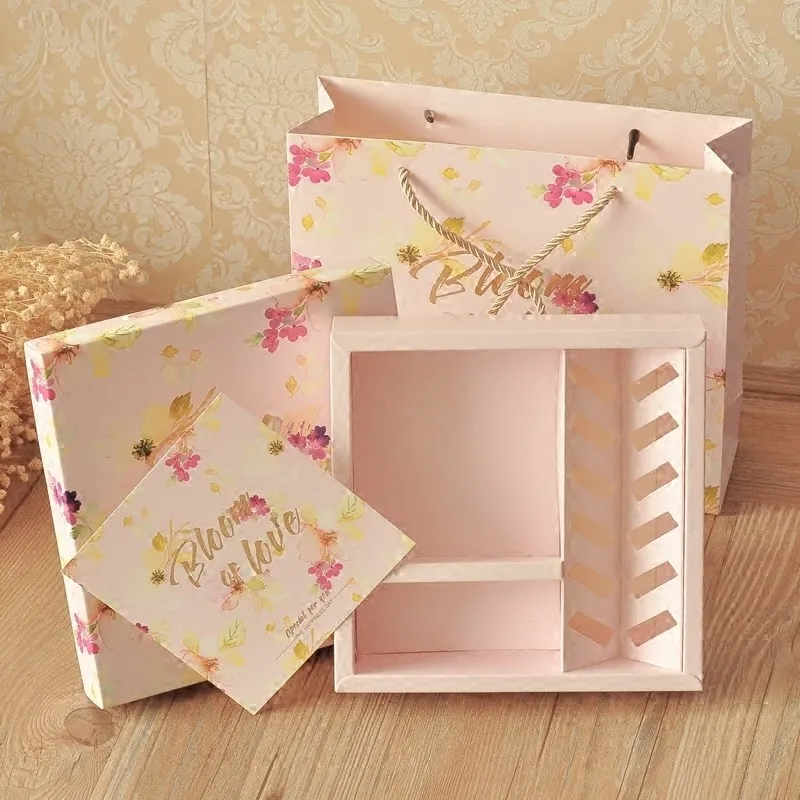 5pcs Free shipping Cake shape Candy box Bow kids Flowers carton box Festive supplies candy Gift Bag Packaging Combination Box