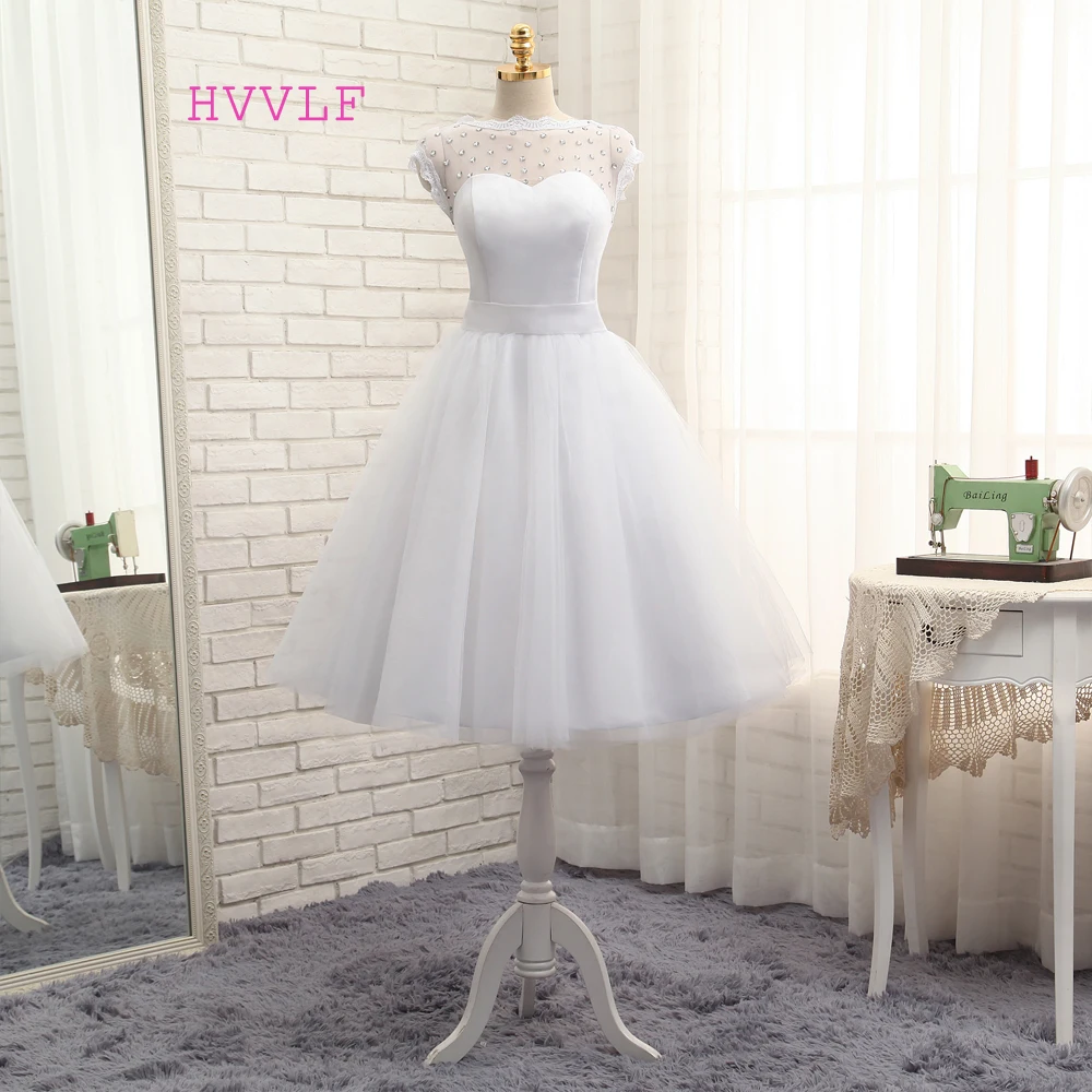 비치 짧은 웨딩 드레스-라인 차 길이 Tulle 크리스털 보우 Boho 웨딩 드레스 신부 드레스 Vestido De Noiva