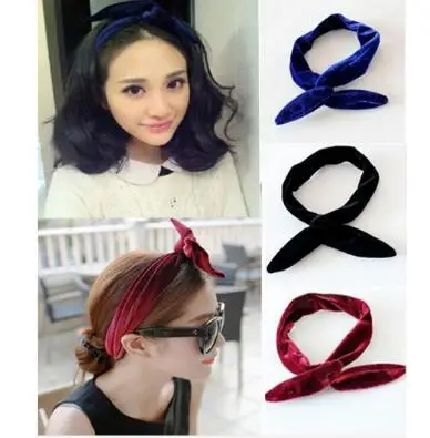 2019 New 10pcs Velvet Bunny Wire Wrap Headband Hair Band Women Girls Hair Accessories Rabbit Ear Turban Bandage On Head Bandana