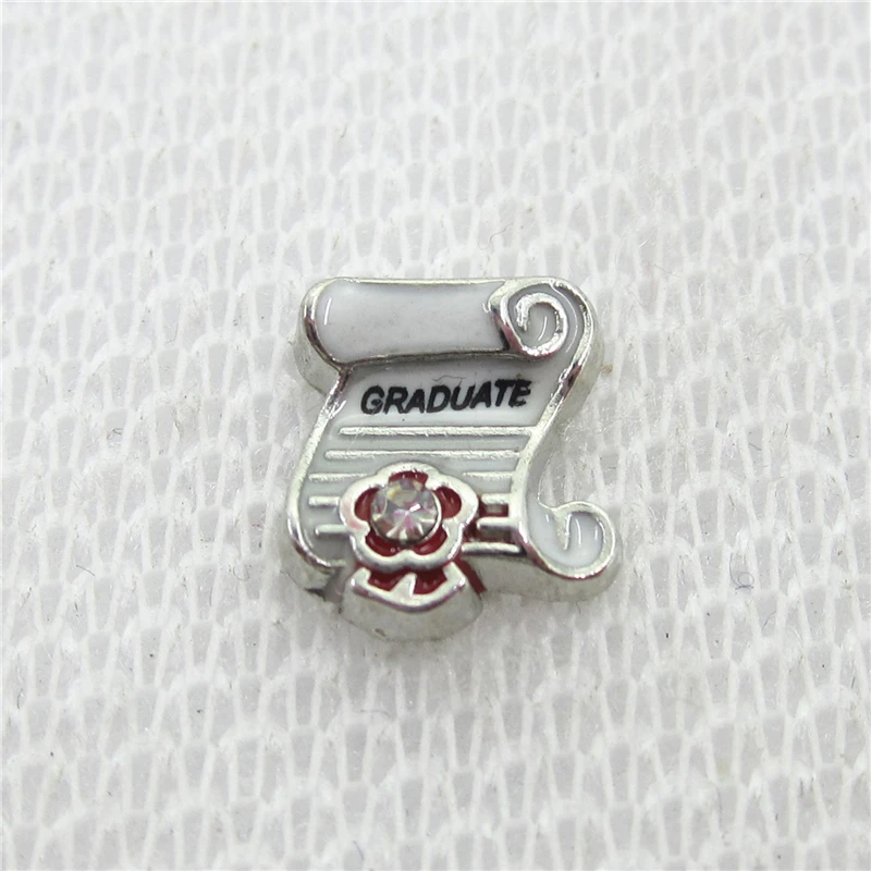 Hot Sale 30pcs/lot Silver Diploma Floating Charms Living Glass Memory Floating Lockets Pendants Charms DIY Jewelry Charms