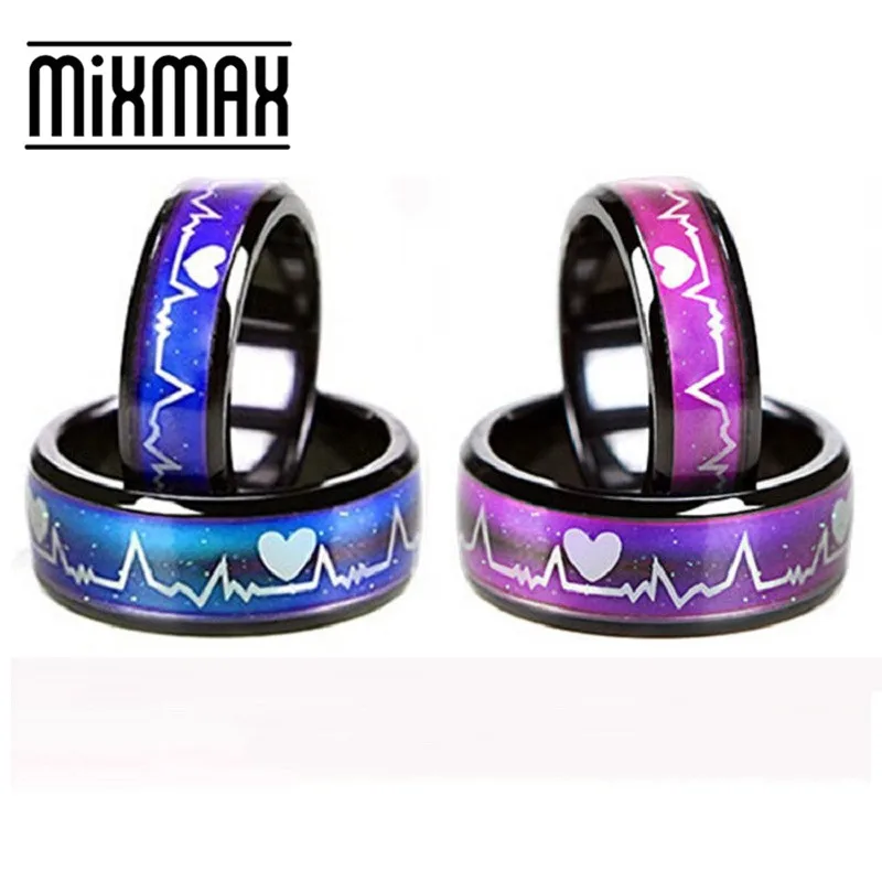 MIXMAX 36pcs ECG mood rings color change With body temperature mens womens black magical couple charm jewelry product wholesale