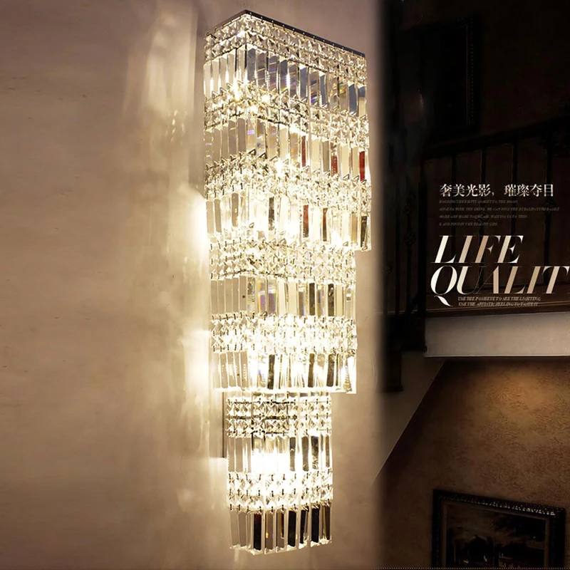 

Lobby Luxury Crystal Wall Light led Hotel Project Large Crystal Wall Lamp Living Room Wall Sconce Villa Penthouse Floor Corridor