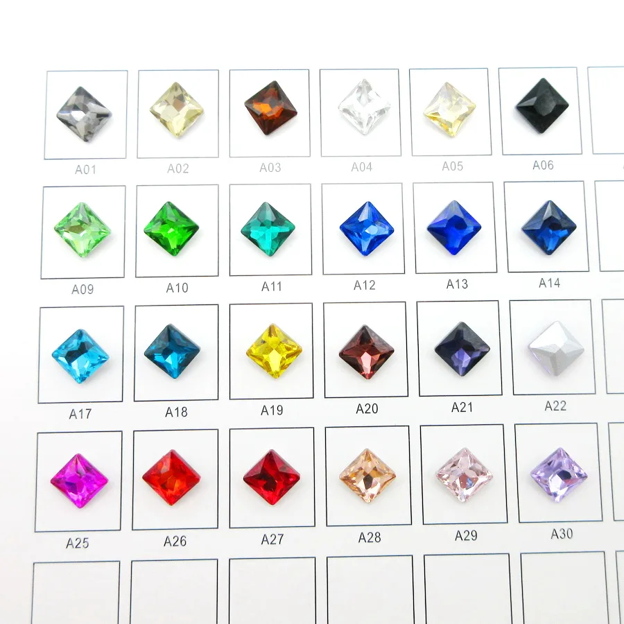 Colorful glass Crystal strass nice colors 8mm 10mm Square shape glue on rhinestones beads phone cover handicraft accessories diy